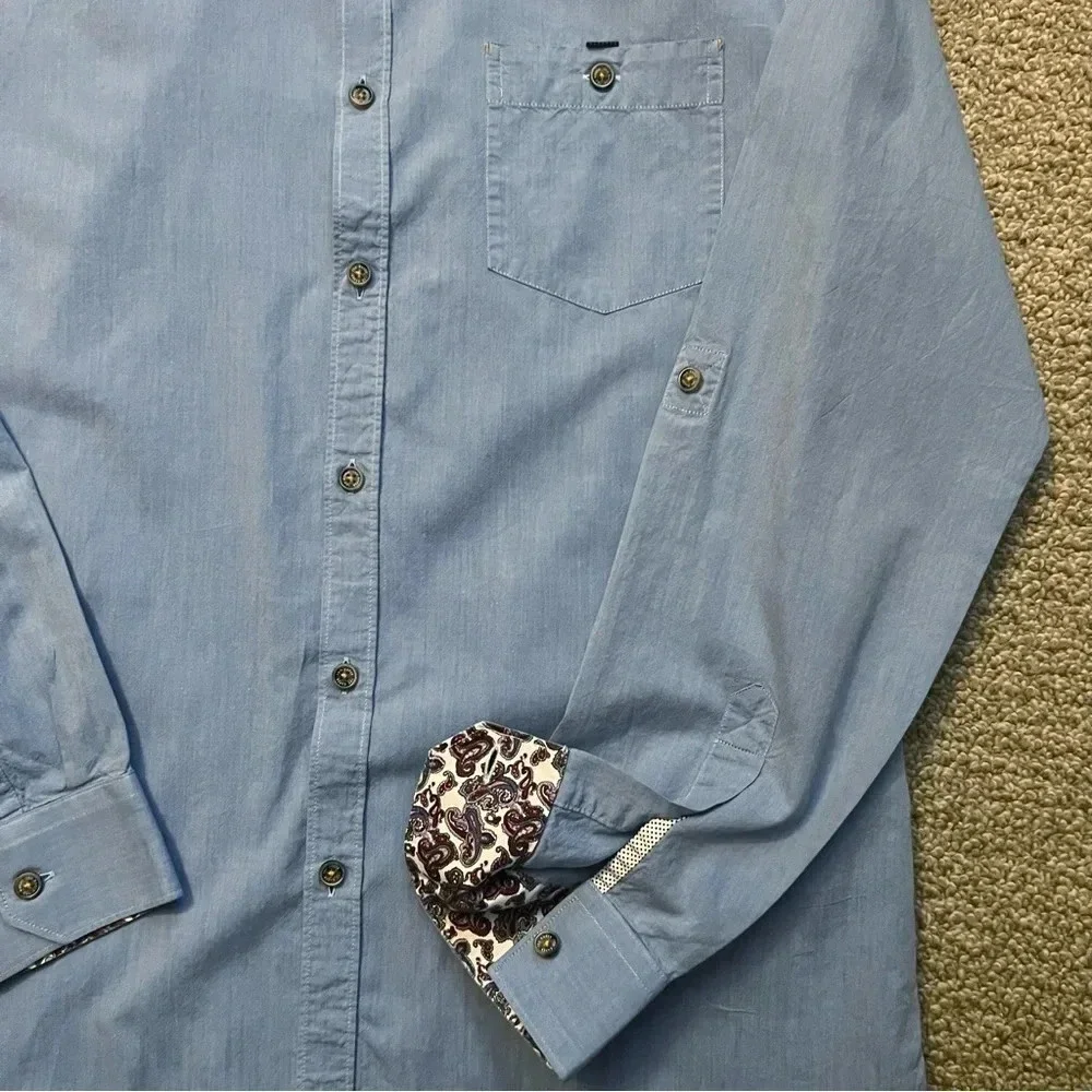 Ted Baker Chambray Blue Casual Button Front Shirt Men’s Size Large - Picture 4 of 10